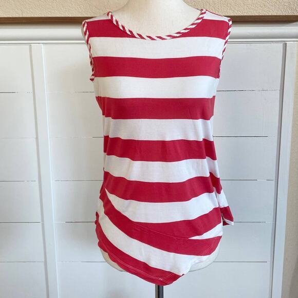 CAbi Carousel Striped Sleeveless Blouse Asymmetrical hem sz XS - Picture 2 of 10
